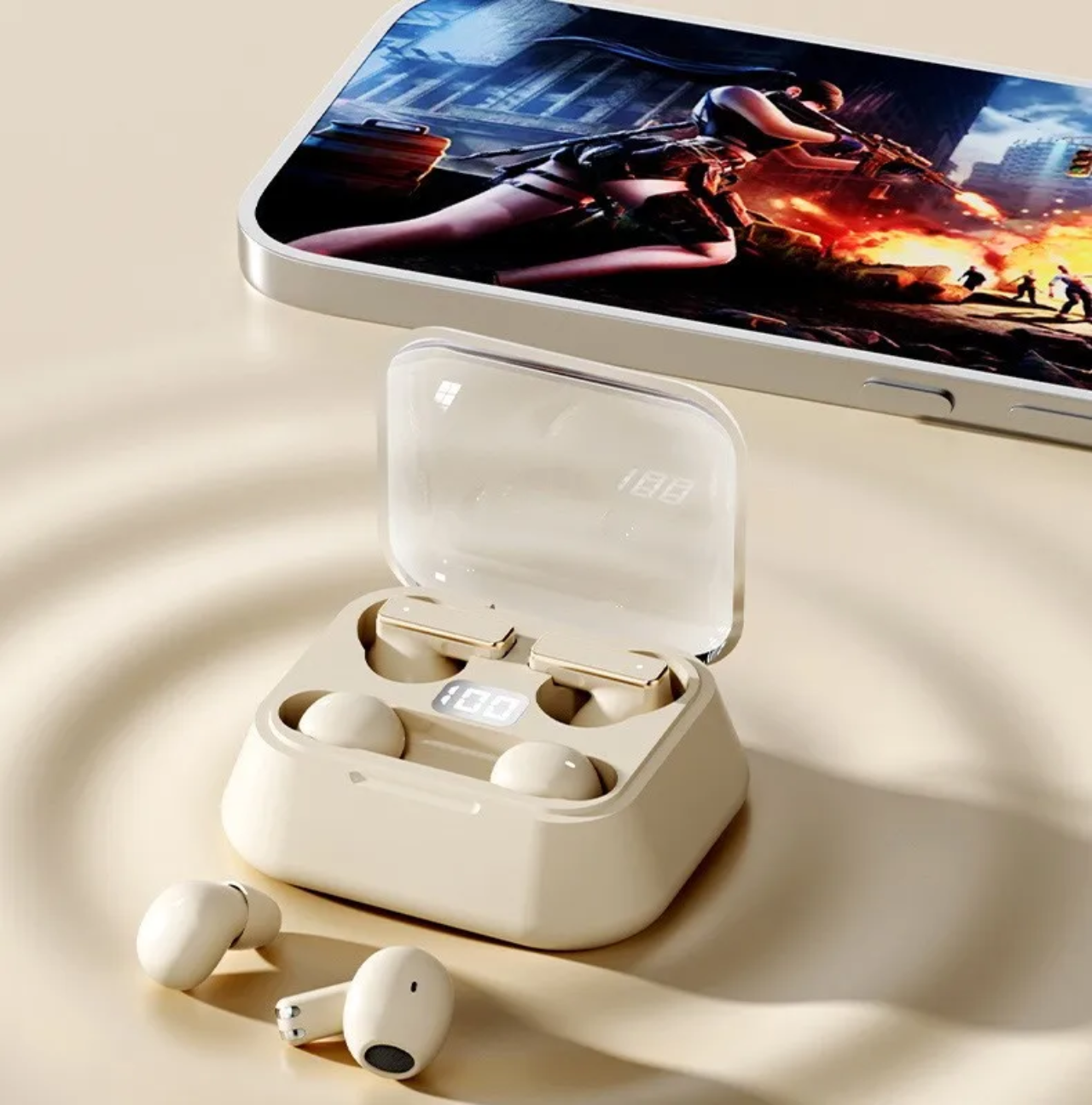 Écouteurs sans fil 2-en-1 pour couple Y42, oreillettes de sport avec affichage LED de la batterie et suppression du bruit ENC