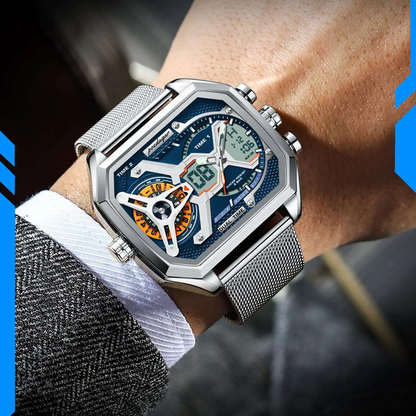 Montre Poedagar Dual Time - Design Mécanique et Maille Milanaise