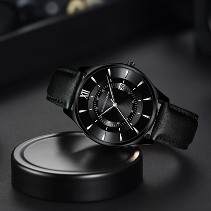Montre HANNAH MARTIN, Élégance Moderne avec Bracelet en Cuir Noir