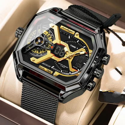 Montre Poedagar Dual Time - Design Mécanique et Maille Milanaise