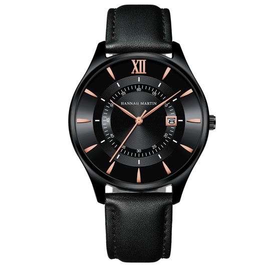 Montre HANNAH MARTIN, Élégance Moderne avec Bracelet en Cuir Noir