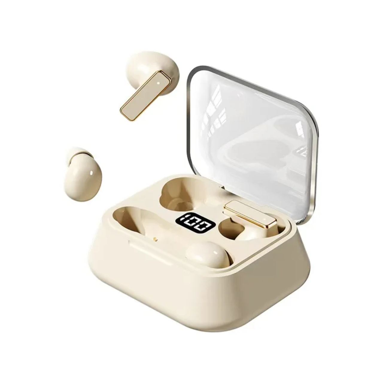 Écouteurs sans fil 2-en-1 pour couple Y42, oreillettes de sport avec affichage LED de la batterie et suppression du bruit ENC