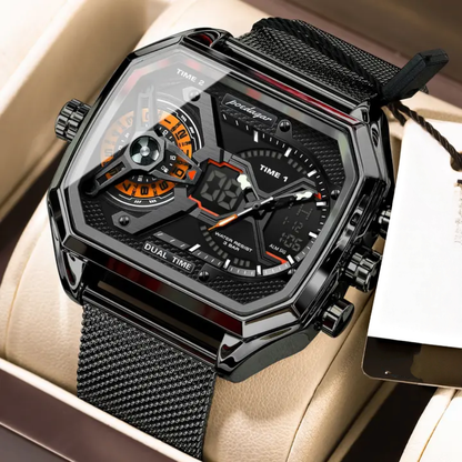 Montre Poedagar Dual Time - Design Mécanique et Maille Milanaise
