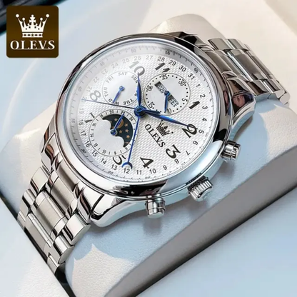 Montre Mécanique Automatique OLEVS Grand Complication - Chronographe, Phase de Lune & Dateur