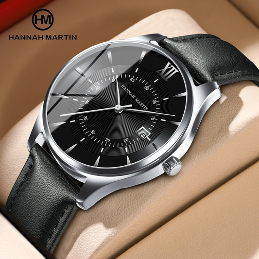 Montre HANNAH MARTIN, Élégance Moderne avec Bracelet en Cuir Noir