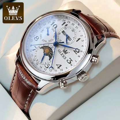 Montre Mécanique Automatique OLEVS Grand Complication - Chronographe, Phase de Lune & Dateur