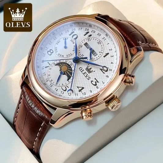 Montre Mécanique Automatique OLEVS Grand Complication - Chronographe, Phase de Lune & Dateur