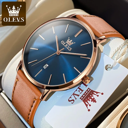 Montre OLEVS 5869 Élégance Classique - Cadran Minimaliste et Bracelet en Cuir